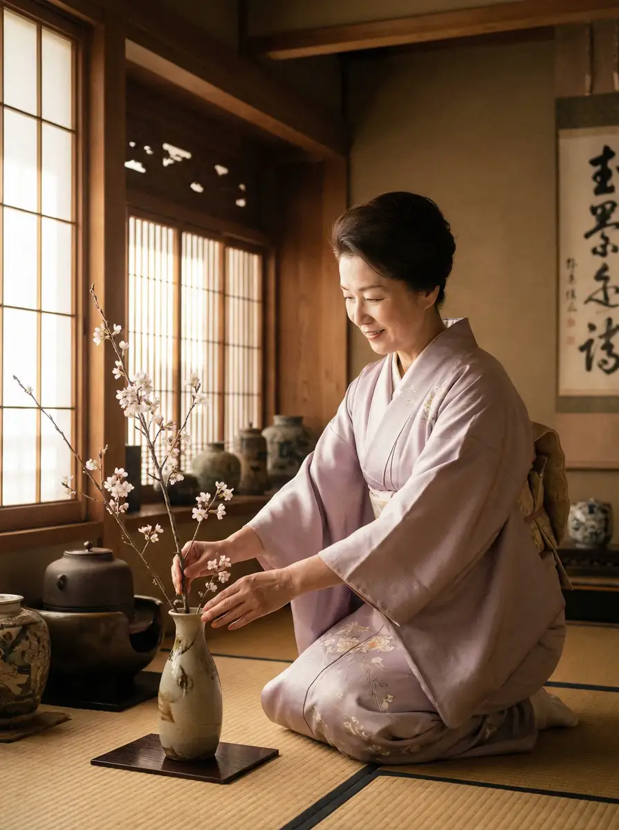 一位优雅的 张婉莹-最新作品|高清视频|张婉莹官网 在和室中插花